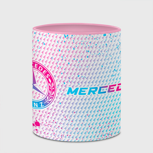 Кружка цветная Mercedes neon gradient style: надпись и символ / 3D-Белый + розовый – фото 2