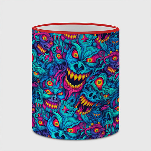 Кружка цветная Неоновые монстры - graffiti art style pattern / 3D-Красный кант – фото 2