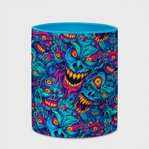 Кружка цветная Неоновые монстры - graffiti art style pattern / 3D-Белый + небесно-голубой – фото 2