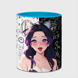 Кружка 3D Шинобу Кочо ахегао - Клинок демонов, цвет: 3D-белый + небесно-голубой — фото 2