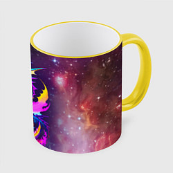 Кружка 3D Space dragon - neon glow - neural network, цвет: 3D-желтый кант
