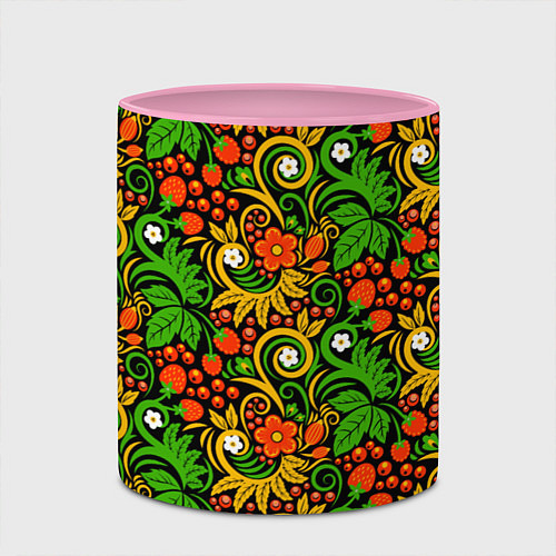 Кружка цветная Русское народное искусство - хохлома / 3D-Белый + розовый – фото 2