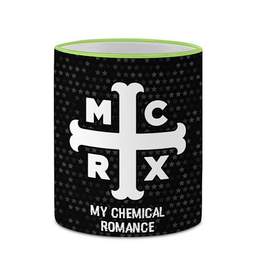 Кружка цветная My Chemical Romance glitch на темном фоне / 3D-Светло-зеленый кант – фото 2