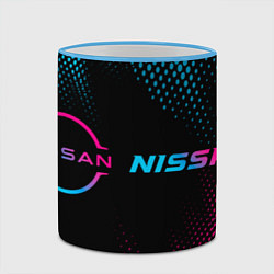 Кружка 3D Nissan - neon gradient: надпись и символ, цвет: 3D-небесно-голубой кант — фото 2