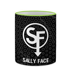 Кружка 3D Sally Face glitch на темном фоне, цвет: 3D-светло-зеленый кант — фото 2