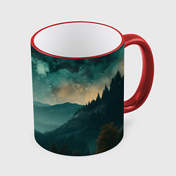 Кружка 3D Космическая ночь в горах, цвет: 3D-красный кант