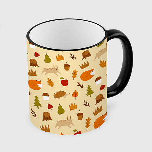 Кружка цветная Паттерн - осень / 3D-Черный кант – фото 1