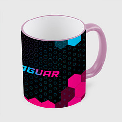 Кружка 3D Jaguar - neon gradient: надпись и символ, цвет: 3D-розовый кант