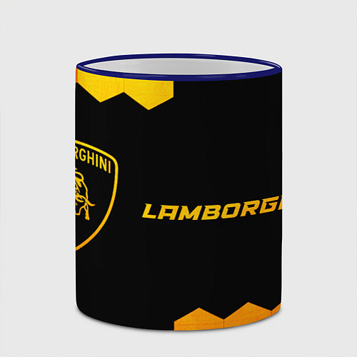 Кружка цветная Lamborghini - gold gradient: надпись и символ / 3D-Синий кант – фото 2