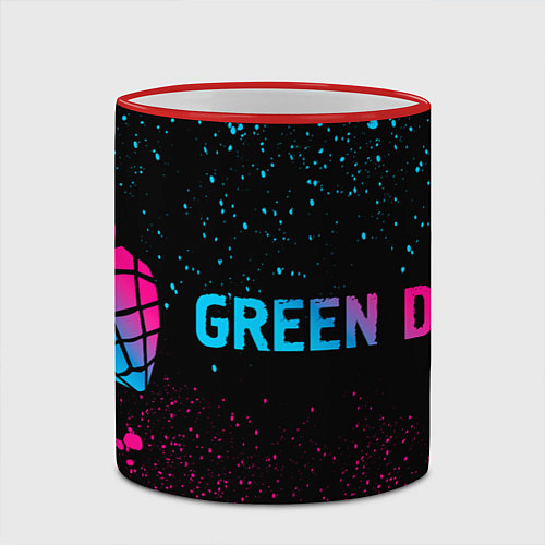 Кружка цветная Green Day - neon gradient: надпись и символ / 3D-Красный кант – фото 2