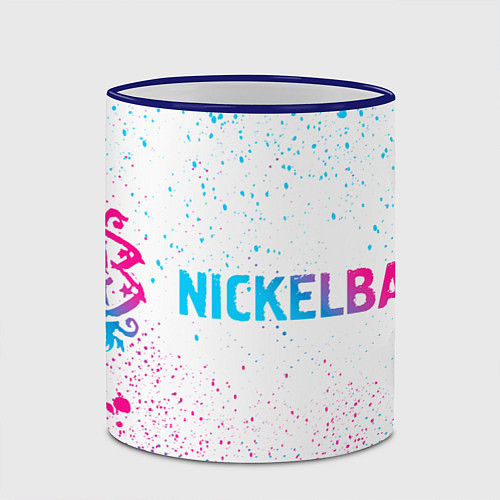 Кружка цветная Nickelback neon gradient style: надпись и символ / 3D-Синий кант – фото 2