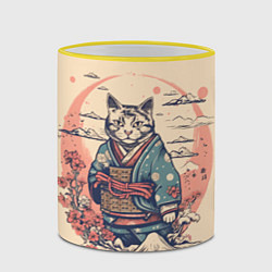 Кружка 3D Кот-самурай, цвет: 3D-желтый кант — фото 2