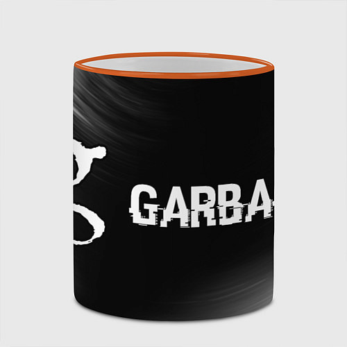 Кружка цветная Garbage glitch на темном фоне: надпись и символ / 3D-Оранжевый кант – фото 2