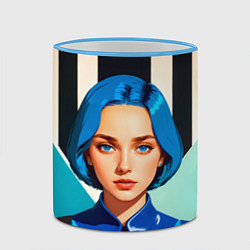 Кружка 3D Девушка в рубашке с синими волосами, цвет: 3D-небесно-голубой кант — фото 2