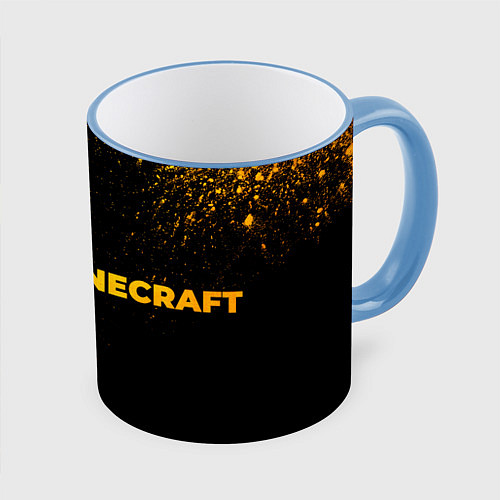 Кружка цветная Minecraft - gold gradient: надпись и символ / 3D-Небесно-голубой кант – фото 1