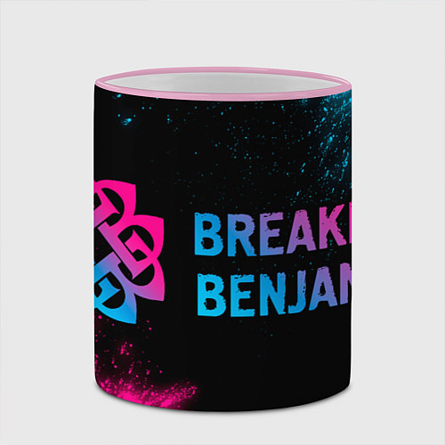 Кружка цветная Breaking Benjamin - neon gradient: надпись и симво / 3D-Розовый кант – фото 2