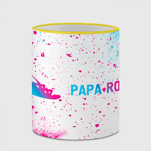 Кружка цветная Papa Roach neon gradient style: надпись и символ / 3D-Желтый кант – фото 2