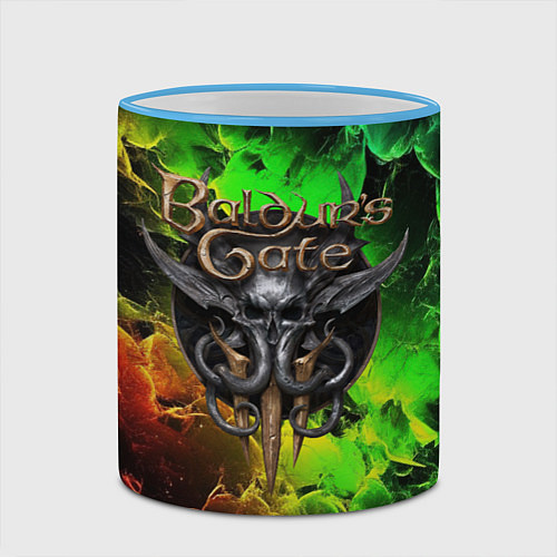 Кружка цветная Baldurs Gate 3 logo dark red green fire / 3D-Небесно-голубой кант – фото 2