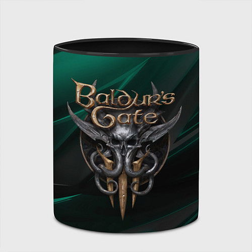 Кружка цветная Baldurs Gate 3 logo green geometry / 3D-Белый + черный – фото 2