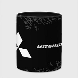 Кружка 3D Mitsubishi speed на темном фоне со следами шин: на, цвет: 3D-белый + черный — фото 2