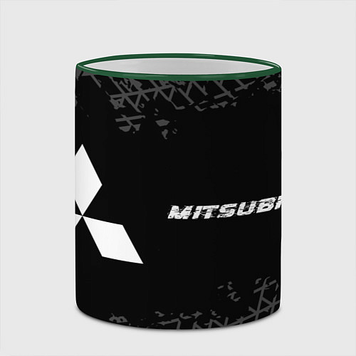 Кружка цветная Mitsubishi speed на темном фоне со следами шин: на / 3D-Зеленый кант – фото 2