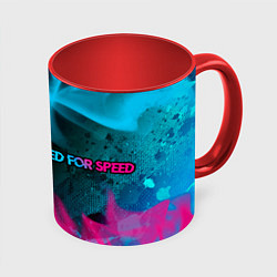 Кружка 3D Need for Speed - neon gradient: надпись и символ, цвет: 3D-белый + красный