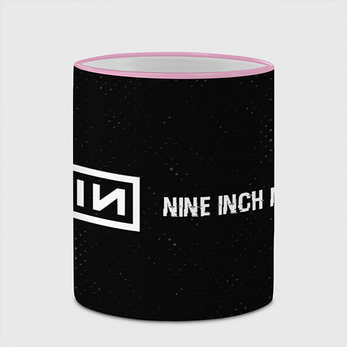 Кружка цветная Nine Inch Nails glitch на темном фоне: надпись и с / 3D-Розовый кант – фото 2