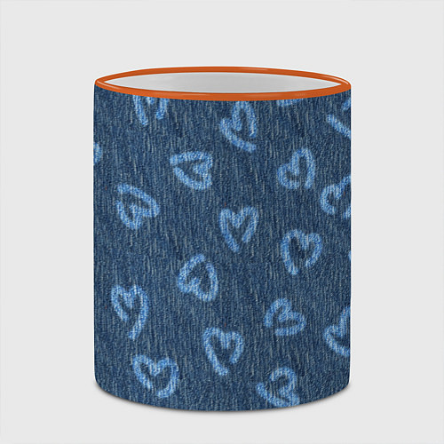 Кружка цветная Hearts on denim / 3D-Оранжевый кант – фото 2