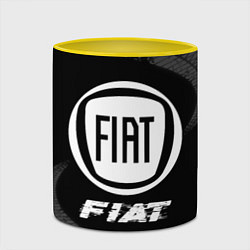 Кружка 3D Fiat speed на темном фоне со следами шин, цвет: 3D-белый + желтый — фото 2
