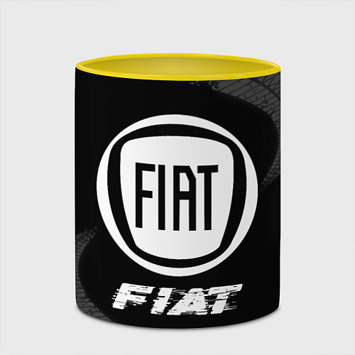 Кружка цветная Fiat speed на темном фоне со следами шин / 3D-Белый + желтый – фото 2