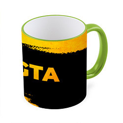 Кружка 3D GTA - gold gradient: надпись и символ, цвет: 3D-светло-зеленый кант