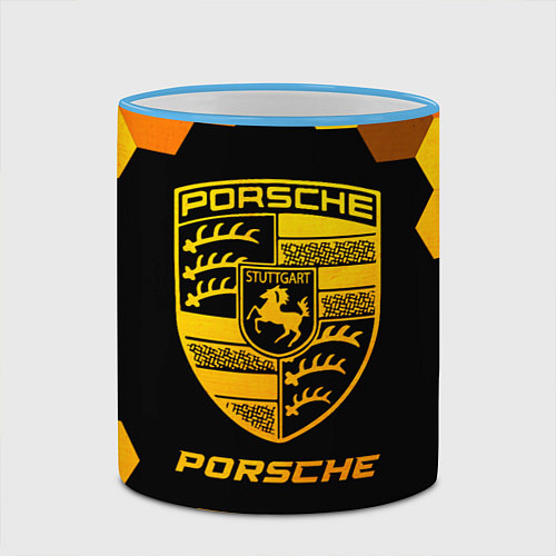 Кружка цветная Porsche - gold gradient / 3D-Небесно-голубой кант – фото 2