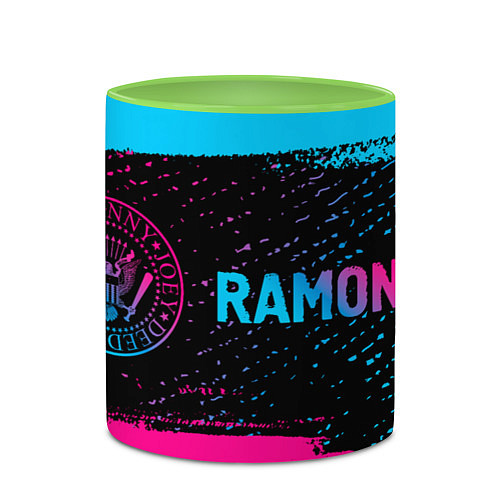 Кружка цветная Ramones - neon gradient: надпись и символ / 3D-Белый + светло-зеленый – фото 2