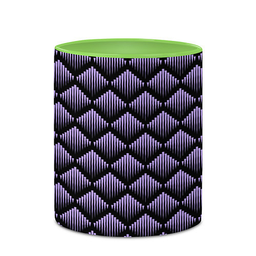 Кружка цветная Фиолетовые выпуклые ромбы / 3D-Белый + светло-зеленый – фото 2