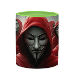 Кружка 3D Анонимусы в красных капюшонах, цвет: 3D-белый + светло-зеленый — фото 2