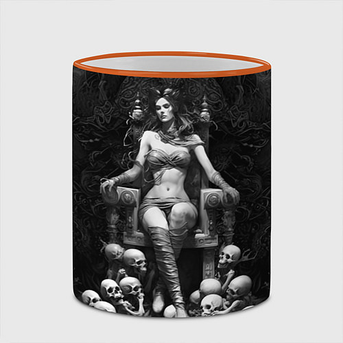 Кружка цветная Ведьма на троне из черепов / 3D-Оранжевый кант – фото 2