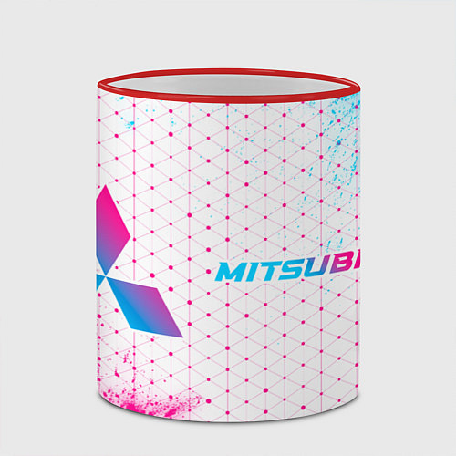 Кружка цветная Mitsubishi neon gradient style: надпись и символ / 3D-Красный кант – фото 2
