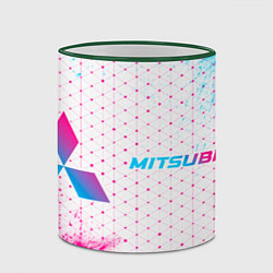 Кружка 3D Mitsubishi neon gradient style: надпись и символ, цвет: 3D-зеленый кант — фото 2