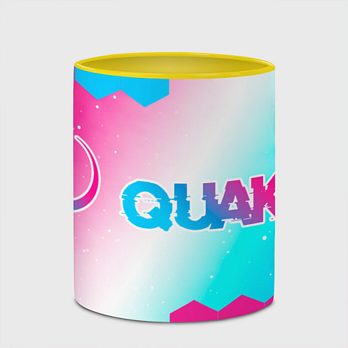 Кружка цветная Quake neon gradient style: надпись и символ / 3D-Белый + желтый – фото 2