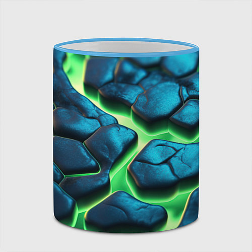Кружка цветная Разломленные зеленые плиты / 3D-Небесно-голубой кант – фото 2
