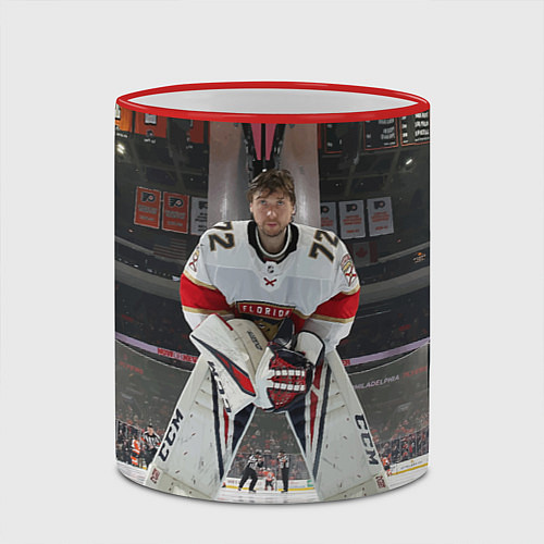 Кружка цветная Sergey Bobrovsky - Florida panthers - hockey / 3D-Красный кант – фото 2