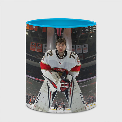 Кружка цветная Sergey Bobrovsky - Florida panthers - hockey / 3D-Белый + небесно-голубой – фото 2