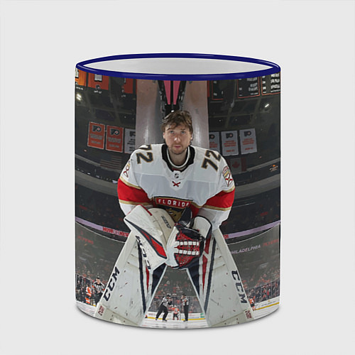 Кружка цветная Sergey Bobrovsky - Florida panthers - hockey / 3D-Синий кант – фото 2