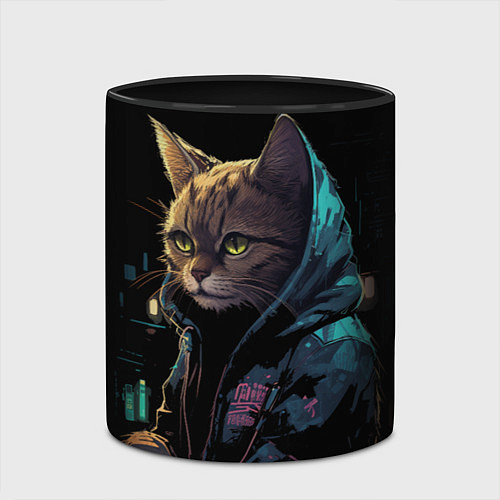 Кружка цветная Кот в стиле киберпанк / 3D-Белый + черный – фото 2