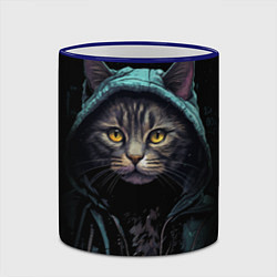 Кружка 3D Кот в капюшоне стиль киберпанк, цвет: 3D-синий кант — фото 2