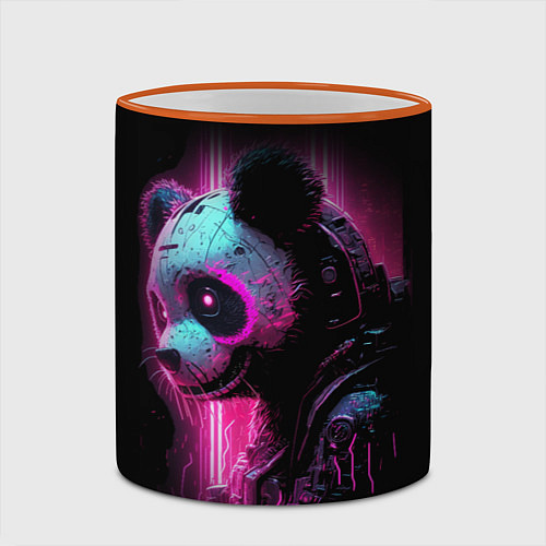 Кружка цветная Панда киберпанк в фиолетовом свете / 3D-Оранжевый кант – фото 2