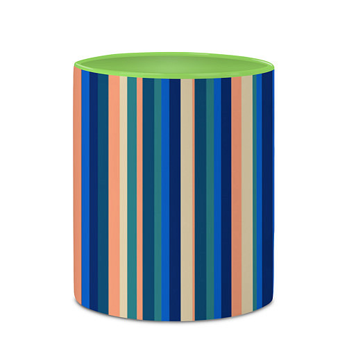 Кружка цветная Полосатый сине-бежевый / 3D-Белый + светло-зеленый – фото 2