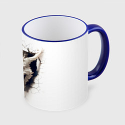 Кружка 3D Белый дракон выглядывает из стены, цвет: 3D-синий кант