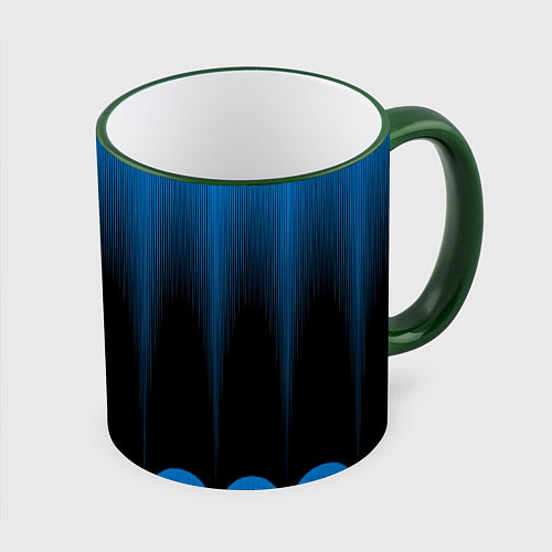 Кружка цветная Сине-черный градиент в полоску / 3D-Зеленый кант – фото 1