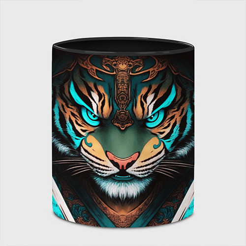 Кружка цветная Тигр самурай / 3D-Белый + черный – фото 2